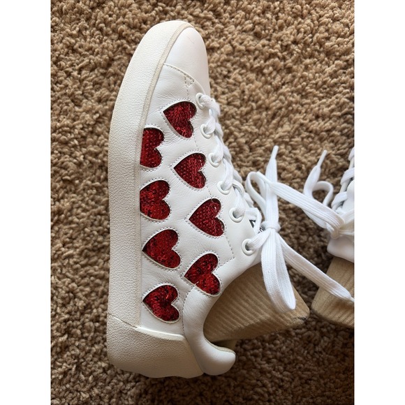 Ash Nikita White Leather Red Sequin Heart Lace Up Sneakers Shoes Love 36 US 6 - Picture 8 of 16